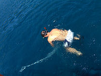 Ankeret har sat sig fast, skipper kapper linen og f�r trukket ankeret fri