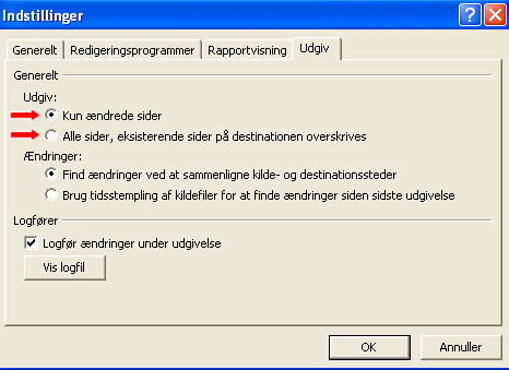 V�lg: Alle sider f�rste gang der udgives. Herefter kan man n�jes med at v�lge: Kun �ndrede sider