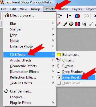 Klik på: Effects/3D Effects/Inner Bevel