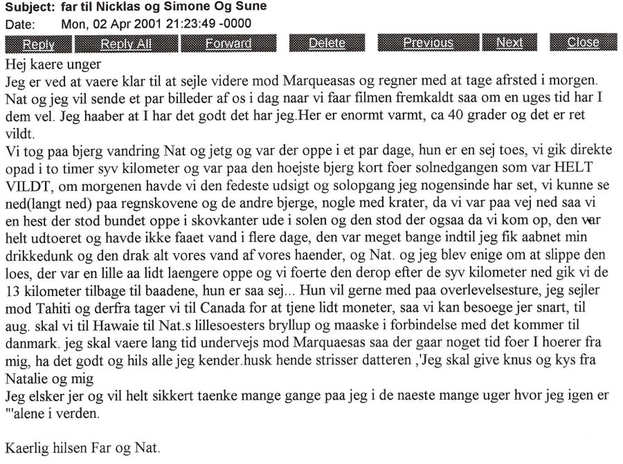Email sendt til b�rnene den 2. april 2001