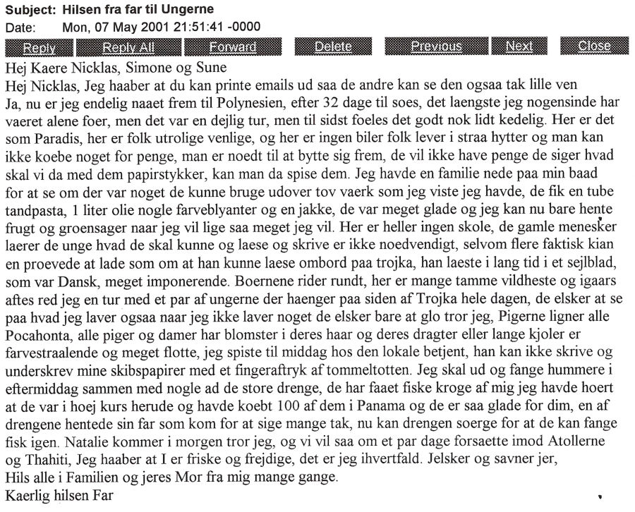 Email til b�rnene den 7. maj 2001