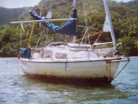 Trojka efter 35 d�gn p� Stillehavet. Papete, Tahiti.