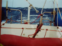 Jeg prøvede at tørre madrassen, men fik store bølger ind over hækken. Fotoet er taget nogle sekunder før jeg løb indendøre, og blev ramt af en mega bølge.